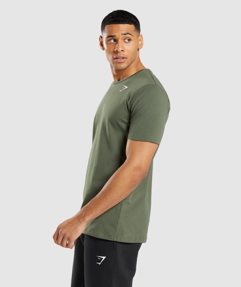 Men's Gymshark Essential T-Shirts Olive | NZ 8QULSX